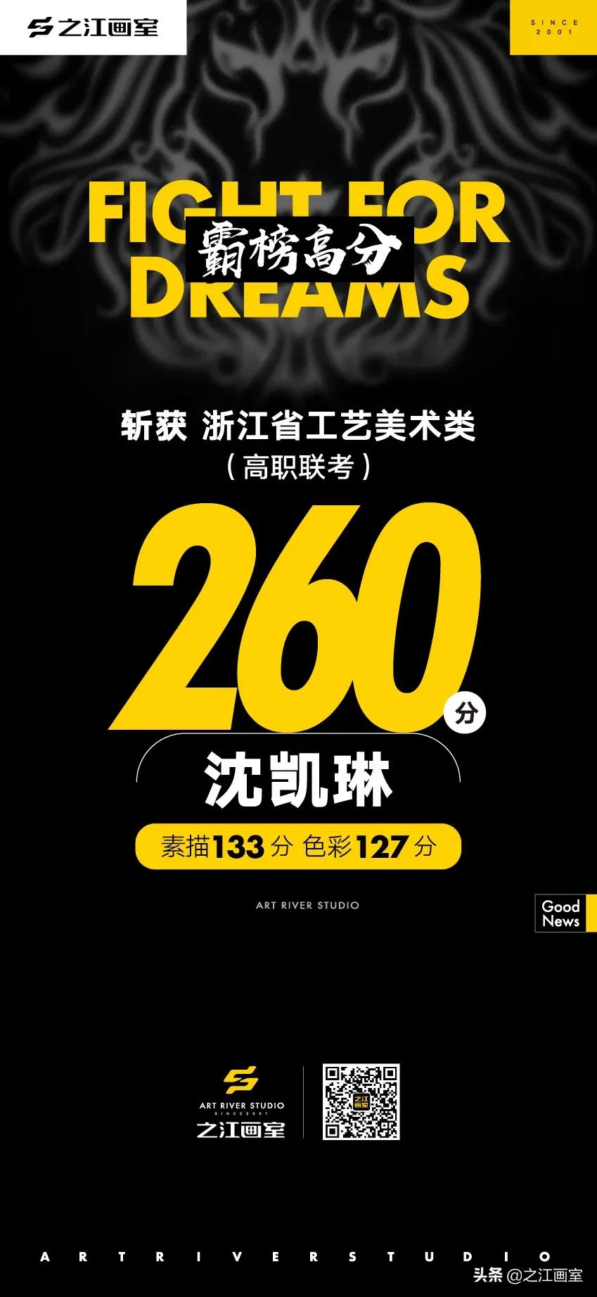 「历史突破，再度大捷！」之江画室高职联考260分(fēn)以上名单